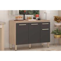 Balcão de Cozinha Dama 3 Portas e 1 Gaveta c/ Tampo 120cm Avena/Grafito - Demóbile Balcão de Cozinha Dama 3 Portas e 1 Gaveta c/ Tampo 120cm Avena/Grafito - Demóbile