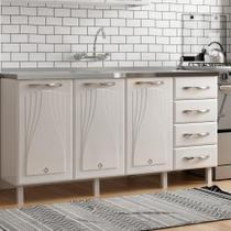 Balcão De Cozinha De Aço Quádruplo Sem Tampo Para Pia 160cm