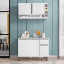 Balcão De Cozinha E Armário Aéreo Vanessa Branco Brilho - Ajl