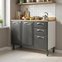 Balcão de Cozinha em Aço 3 Portas 2 Gavetas 120cm sem Tampo New Premium Itatiaia Cinza Grafite/Branco Balcão de Cozinha em Aço 3 Portas 2 Gavetas 120cm sem Tampo New Premium Itatiaia Cinza Grafite/Branco