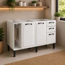 Balcão de Cozinha em Aço 3 Portas e 2 Gavetas 140cm sem Tampo Armário Modular Organizador Compacto Multiuso Itatiaia Branco Balcão de Cozinha em Aço 3 Portas e 2 Gavetas 140cm sem Tampo Armário Modular Organizador Compacto Multiuso Itatiaia Branco