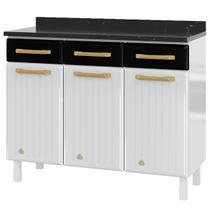 Balcão de Cozinha em Aço Diamante 3 Portas 3 Gavetas Branco/Preto 818108 - Telasul