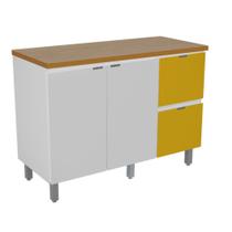 Balcão de Cozinha em Aço Quadria 3 Portas + 2 Gavetas Bicolor 120cm - Metalli Móveis