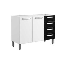 Balcão de Cozinha Evidence 7026 2 Portas 4 Gavetas s/ Tampo 120cm Branco/Preto - Bertolini