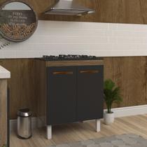 Balcão de Cozinha Fabi Para Fogão Cooktop 5 Bocas Móvel Armário Funcional Savana Preto Mobília Decor