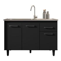 Balcão de Cozinha França 120cm Preto 3 Portas e Gaveta sem tampo