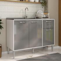Balcão De Cozinha Gabinete Pia 105cm 3 Portas 1 Gaveta Branco-lacca Fumê Branco-lacca Fumê