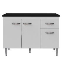 Balcão de Cozinha Gabriela Branco Flex com Tampo 120 cm Preto Fosco - AJL Balcão de Cozinha Gabriela Branco Flex com Tampo 120 cm Preto Fosco - AJL