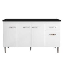 Balcão De Cozinha Gabriela Branco Flex Com Tampo 150 Cm Preto Fosco - Ajl