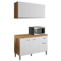 Balcão De Cozinha Gabriela Com Tampo 120cm E Armário Aéreo Andréia Amêndoa Branco - Ajl Balcão De Cozinha Gabriela Com Tampo 120cm E Armário Aéreo Andréia Amêndoa Branco - Ajl