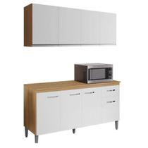 Balcão De Cozinha Gabriela Com Tampo 150cm E Armário Aéreo Andréia Amêndoa Branco - Ajl