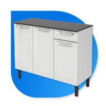 Balcão de Cozinha Itatiaia Aço 3 Portas 1 Gaveta Com Tampo Rose Branco Neve