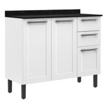 Balcão de Cozinha Itatiaia Aço 3 Portas 2 Gavetas Com Tampo Florença Branco Neve