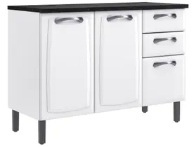 Balcão de Cozinha Itatiaia Aço 3 Portas 2 Gavetas Com Tampo New Premium Branco Neve