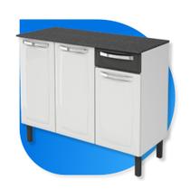 Balcão de Cozinha Itatiaia Rose Aço Com Tampo 3 Portas 1 Gaveta Branco/Preto
