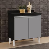 Balcão de Cozinha Lavanderia Com Tampo 02 Portas Sara Preto e Cinza 80 Cm L06 - D'Rossi