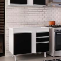 Balcão de Cozinha Lavanderia sem Tampo 02 Gavetas Bia Branco e Preto 100 cm L06 - D'Rossi