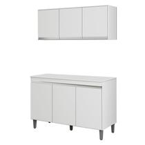 Balcão de Cozinha Manu com Tampo 120 cm e Armário Aéreo Andréia Branco Brilho - AJL Balcão de Cozinha Manu com Tampo 120 cm e Armário Aéreo Andréia Branco Brilho - AJL