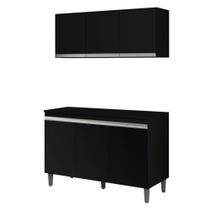 Balcão De Cozinha Manu Com Tampo 120 Cm E Armário Aéreo Andréia Preto Fosco - Ajl Balcão De Cozinha Manu Com Tampo 120 Cm E Armário Aéreo Andréia Preto Fosco - Ajl