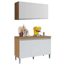 Balcão de Cozinha Manu com Tampo 120cm e Armário Aéreo Andréia Amêndoa Branco - AJL Balcão de Cozinha Manu com Tampo 120cm e Armário Aéreo Andréia Amêndoa Branco - AJL