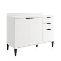 Balcão De Cozinha Miami 1200mm 2 Portas 3 Gavetas Com Tampo Carraro Branco