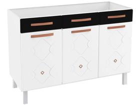 Balcão de Cozinha Mirage New Aço p/Pia 3 Portas e 2 Gavetas s/Tampo 120cm Branco/Preto - Telasul