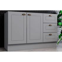 Balcão de Cozinha Modulado Americana 2 Portas e 3 Gavetas p/ Pia 120cm S/tampo Cinza - Henn Balcão de Cozinha Modulado Americana 2 Portas e 3 Gavetas p/ Pia 120cm S/tampo Cinza - Henn