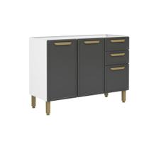 Balcão de Cozinha Modulado Bella c/ 3 Portas e 2 Gavetas s/ Tampo 120cm Grafite - Bertolini