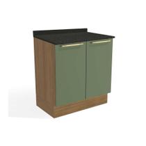 Balcão de Cozinha Modulado Botanic M623 2 Portas c/Tampo 80cm Nogueira/Oliva/Preto Brilho - Kappesberg Balcão de Cozinha Modulado Botanic M623 2 Portas c/Tampo 80cm Nogueira/Oliva/Preto Brilho - Kappesberg