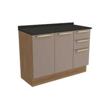 Balcão de Cozinha Modulado Botanic M624 c/3 Gavetas e 2 Portas c/Tampo 120cm Nogueira/Fendi/Preto Brilho - Kappesberg