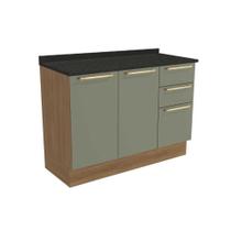 Balcão de Cozinha Modulado Botanic M624 c/3 Gavetas e 2 Portas c/Tampo 120cm Nogueira/Oliva/Preto Brilho - Kappesberg