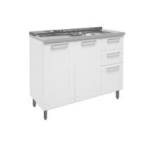 Balcão de Cozinha Modulado c/ Pia Múltipla 6015 3 Portas 2 Gavetas Branco - Bertolini