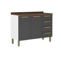 Balcão de Cozinha Modulado c/ Tampo Bella c/ 2 Portas e 4 Gavetas 120cm Grafite - Bertolini
