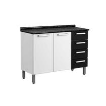 Balcão de Cozinha Modulado Gourmet 2 Portas e 4 Gavetas c/ Tampo Branco/Preto - Bertolini