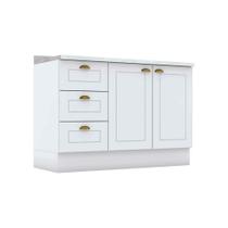 Balcão de Cozinha Modulado p/ Pia c/ Tampo Americana c/ 2 Portas e 3 Gavetas 120cm Branco - Henn Balcão de Cozinha Modulado p/ Pia c/ Tampo Americana c/ 2 Portas e 3 Gavetas 120cm Branco - Henn