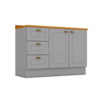 Balcão de Cozinha Modulado p/ Pia c/ Tampo Americana c/ 2 Portas e 3 Gavetas 120cm Cinza - Henn Balcão de Cozinha Modulado p/ Pia c/ Tampo Americana c/ 2 Portas e 3 Gavetas 120cm Cinza - Henn