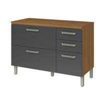 Balcão de Cozinha Modulado Princesa 2 Portas e 3 Gavetas c/Tampo 120cm Freijo/Grafite - Nesher