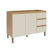 Balcão de Cozinha Modulado Rebeca c/ 2 Portas e 3 Gavetas s/ Tampo 120cm Mel/Off White - Movelbento