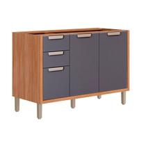 Balcão de Cozinha Modulado s/ Tampo Estela c/ 2 Portas e 3 Gavetas 120cm Cinamomo/Titanium - MGM Balcão de Cozinha Modulado s/ Tampo Estela c/ 2 Portas e 3 Gavetas 120cm Cinamomo/Titanium - MGM