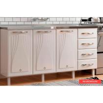 Balcão de Cozinha Modulado Star New 3 Portas e 4 Gavetas s/ Tampo 120cm Branco - Telasul Balcão de Cozinha Modulado Star New 3 Portas e 4 Gavetas s/ Tampo 120cm Branco - Telasul