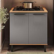 Balcão de Cozinha para Cooktop 4 Bocas Castanha 2 Portas 1 Prateleira Cinza/Freijó - Telasul