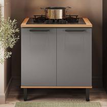 Balcão de Cozinha para Cooktop 5 Bocas Castanha 2 Portas 1 Prateleira Cinza/Freijó - Telasul