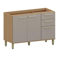 Balcão de Cozinha para Pia 100 MDF 3 Portas e 2 Gavetas Sem Tampo 120cm Duna Luciane Móveis