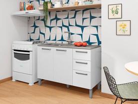 Balcão de Cozinha Para Pia 1,20 3 Portas 2 Gavetas sem Tampo Mad Versalhes Branco Supremo