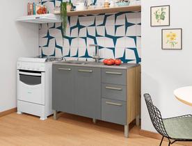 Balcão de Cozinha Para Pia 1,20 3 Portas 2 Gavetas sem Tampo Mad Versalhes Freijo Gris