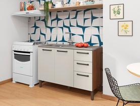 Balcão de Cozinha Para Pia 1,20 3 Portas 2 Gavetas sem Tampo Mad Versalhes Nogueira Off White