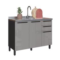 Balcão de Cozinha para Pia 120 Cm Diamante 2 Portas 3 Gavetas Chumbo/Titanio - Indékes Balcão de Cozinha para Pia 120 Cm Diamante 2 Portas 3 Gavetas Chumbo/Titanio - Indékes