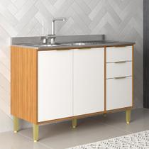 Balcão de Cozinha para Pia 120 Cm Domus 2 Portas 3 Gavetas Nogal/Branco - Hecol Móveis Balcão de Cozinha para Pia 120 Cm Domus 2 Portas 3 Gavetas Nogal/Branco - Hecol Móveis