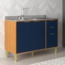 Balcão de Cozinha para Pia 120 Cm Domus 2 Portas 3 Gavetas Nogal/Royal - Hecol Móveis Balcão de Cozinha para Pia 120 Cm Domus 2 Portas 3 Gavetas Nogal/Royal - Hecol Móveis