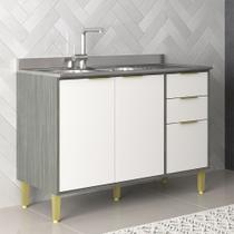 Balcão de Cozinha para Pia 120 Cm Domus 2 Portas 3 Gavetas Silver/Branco - Hecol Móveis Balcão de Cozinha para Pia 120 Cm Domus 2 Portas 3 Gavetas Silver/Branco - Hecol Móveis